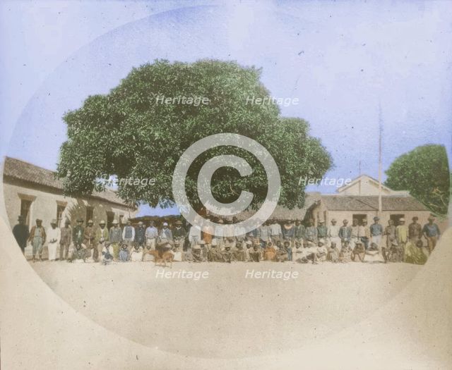 Indigenous Australians in compound in front of Military Barracks c1859. Creator: Unknown.