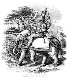 Indra, principal of the Vedic gods of India mounted on his elephant, c1880