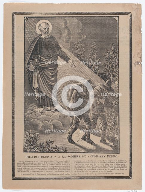 Indulgence with an image of St Peter watching over two pilgrims, ca. 1900-1910., ca. 1900-1910. Creator: José Guadalupe Posada.