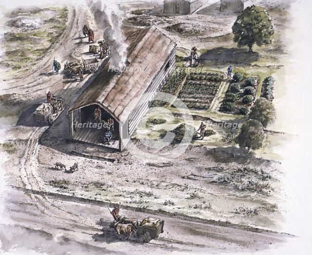 Industrial building, Ribchester Roman Fort, Lancashire, 2nd century, (1996). Artist: Peter Dunn