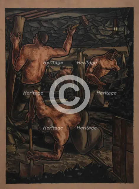 Industrial Coal mine scene, between 1939 and 1946. Creators: Central Office of Information, George Bissill.