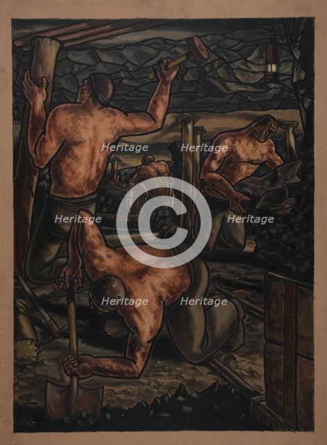 Industrial Coal mine scene, between 1939 and 1946. Creators: Central Office of Information, George Bissill.