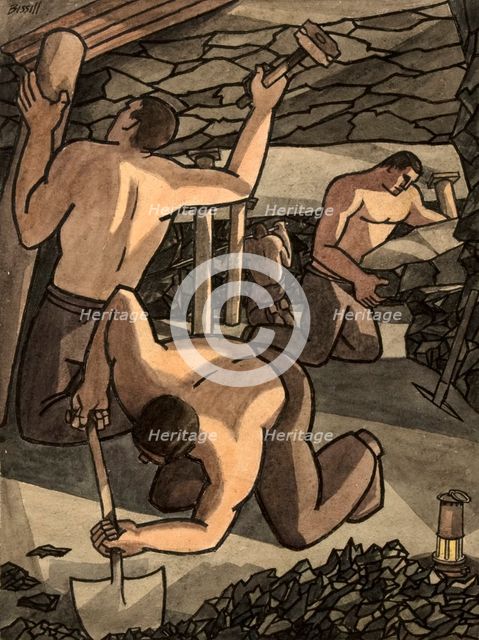 Industrial Coal mine scene, between 1939 and 1946. Creators: Central Office of Information, George Bissill.