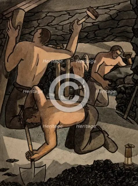 Industrial Coal mine scene, between 1939 and 1946. Creators: Central Office of Information, George Bissill.