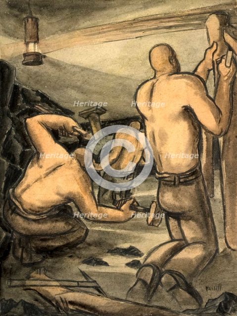 Industrial Coal mine scene, between 1939 and 1946. Creators: Central Office of Information, George Bissill.