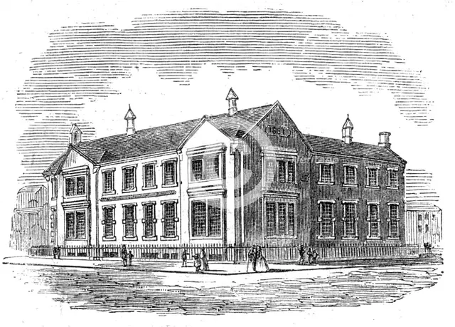 Industrial Schools and Working Men's Free Schoolroom Church at Kirkdale, Liverpool, 1862. Creator: Unknown.