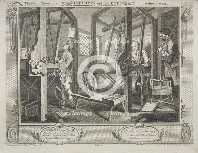 Industry and Idleness: The Fellow Prentices at their Looms, 1747. Creator: William Hogarth (British, 1697-1764).