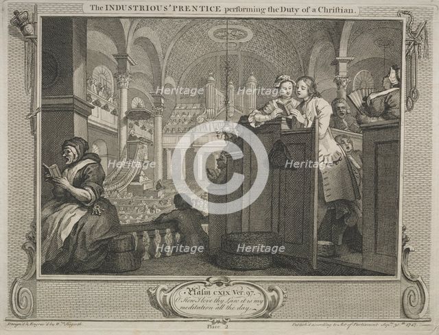 Industry and Idleness: The Industrious Prentice Performing the Duty of a Christian, 1747. Creator: William Hogarth (British, 1697-1764).