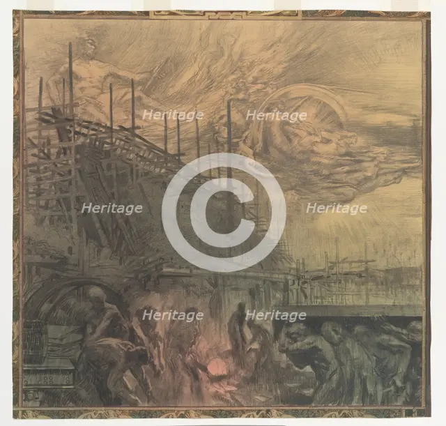 Industry: design for a wall painting in Rotterdam, c.1908-c.1917. Creator: Huib Luns.
