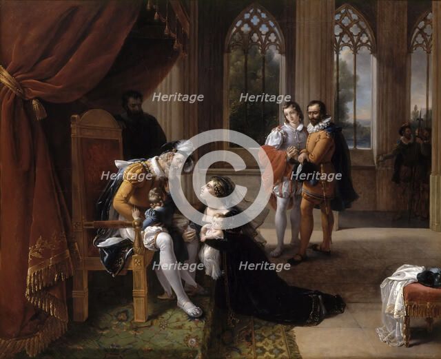 Inês de Castro with Her Children at the Feet of Afonso IV, King of Portugal, 1335. Artist: Servières, Eugénie (1786-after 1824)