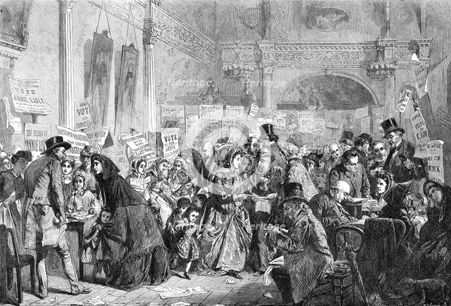 "Infant Orphan Election at the London Tavern - Polling", by G.E. Hicks..., 1865. Creator: W Thomas.