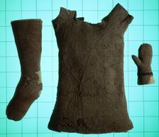 Infant's knitted sock, vest and mitten, (mid-16th century?). Creator: Unknown