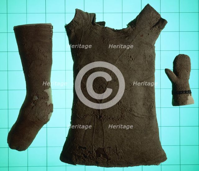 Infant's knitted sock, vest and mitten, (mid-16th century?). Creator: Unknown.