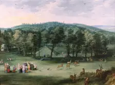 Infanta Isabel Clara Eugenia in Mariemont Park, 1600-1625. Creators: Jan Brueghel the Elder, Joos de Momper, the younger