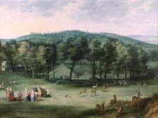 Infanta Isabel Clara Eugenia in Mariemont Park, 1600-1625. Creators: Jan Brueghel the Elder, Joos de Momper, the younger