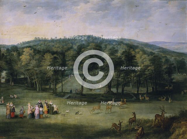 Infanta Isabella Clara Eugenia of Spain in the Parc de Mariemont, First third of 17th cen.. Artist: Brueghel, Jan, the Elder (1568-1625)