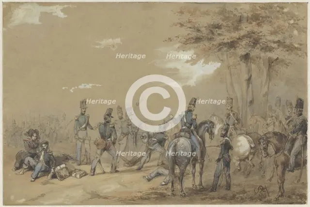 Infantry in fight, c.1824-c.1894. Creator: Charles Rochussen.