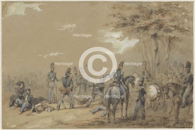 Infantry in fight, c.1824-c.1894. Creator: Charles Rochussen.