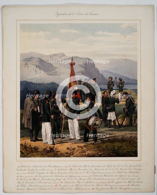 Infantry of the Russian Caucasus Army, 1867. Artist: Piratsky, Karl Karlovich (1813-1889)