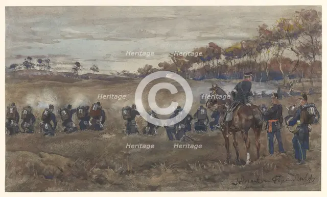 Infantry shooting practice on heathland, 1868-1898. Creator: Jan Hoynck van Papendrecht.