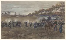Infantry shooting practice on heathland, 1868-1898. Creator: Jan Hoynck van Papendrecht