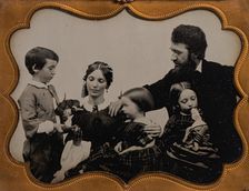 Informal Studio Portrait of Young Family with Three Children, 1850s-60s. Creator: Unknown