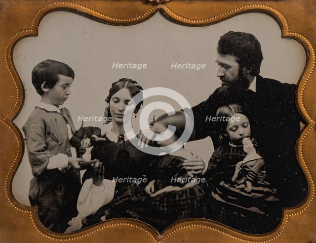 Informal Studio Portrait of Young Family with Three Children, 1850s-60s. Creator: Unknown.