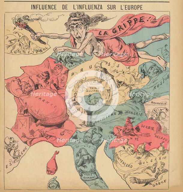 Influence de L'Influenza sur L'Europe. (The Influence of Influenza on Europe), 1890. Creator: Frison, Gustave (1850-after 1915).