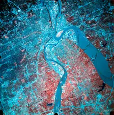 Infrared photograph of the confluence of the Missouri and Kansas rivers, USA, 19 July 1993. Creator: Unknown