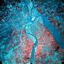 Infrared photograph of the confluence of the Missouri and Kansas rivers, USA, 19 July 1993. Creator: Unknown