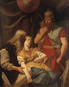 Ingeborg Receiving News of Hjalmar's Death from Orvar Odd, 1859. Creator: Johan August Malmström