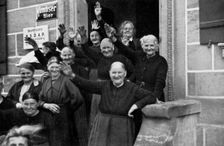 Inhabitants of a small town during a visit by Adolf Hitler, Franconia, Germany, 1936