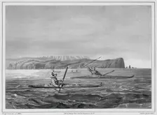 Inhabitants of Ounalacheka with their canoes (Aleutian Islands), 19th century. Creators: Friedrich Heinrich Kittlitz, Victor Adam, Godefroy Engelmann, Leon Jean-Baptiste Sabatier