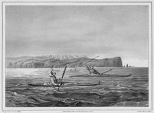 Inhabitants of Ounalacheka with their canoes (Aleutian Islands), 19th century. Creators: Friedrich Heinrich Kittlitz, Victor Adam, Godefroy Engelmann, Leon Jean-Baptiste Sabatier