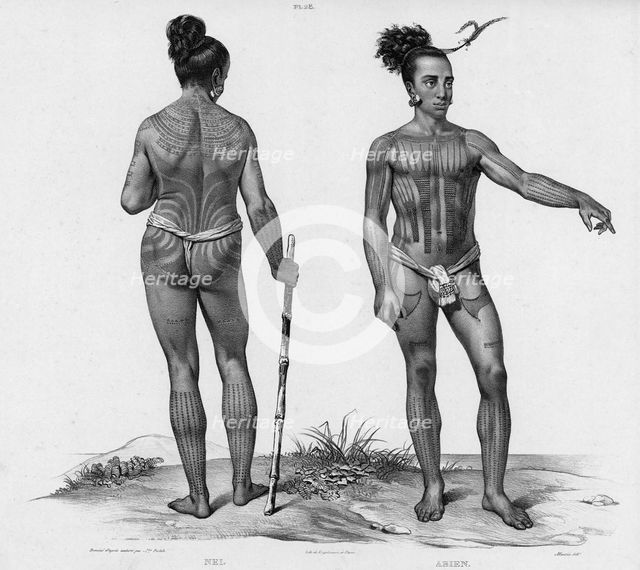 Inhabitants of the lower Caroline Islands, 19th century. Creators: Alexander Postels, Godefroy Engelmann.