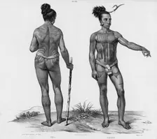 Inhabitants of the lower Caroline Islands, 19th century. Creators: Alexander Postels, Godefroy Engelmann