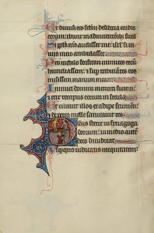 Initial T: Nebuchadnezzar Holding a Jewish Captive; Bute Psalter, text and illumination about 1285. Creator: Bute Master