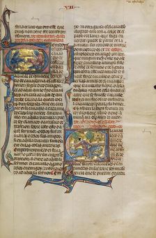 Initial T: A Joust between Two Knights: Initial E: A Knight on Horseback..., about 1290-1310. Creator: Unknown