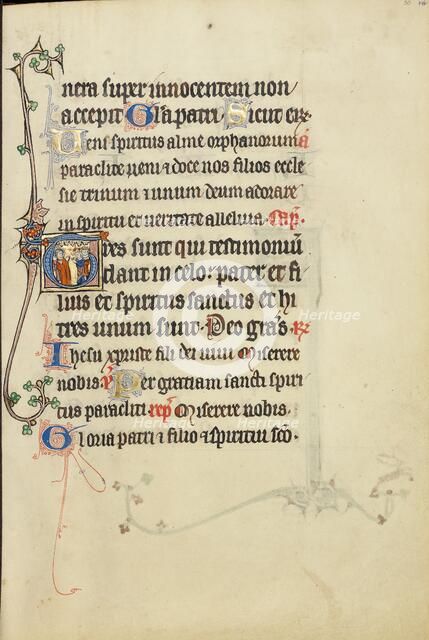 Initial T: A Nimbed Man in Conversation with Several Persons; Ruskin Hours, about 1300. Creator: Unknown.