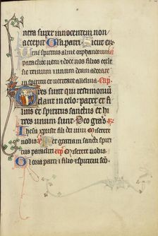 Initial T: A Nimbed Man in Conversation with Several Persons; Ruskin Hours, about 1300. Creator: Unknown
