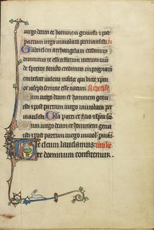 Initial T: A Nimbed Cleric Baptizing Another Nimbed and Tonsured Cleric..., about 1300. Creator: Unknown