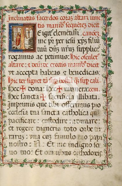 Initial T: A Priest Celebrating Mass; Missal of Bishop Antonio Scarampi, 1567. Creator: Fra Vincentius a Fundis.