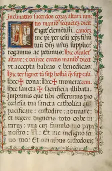 Initial T: A Priest Celebrating Mass; Missal of Bishop Antonio Scarampi, 1567. Creator: Fra Vincentius a Fundis