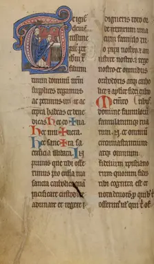Initial T: A Priest Celebrating Mass; Missal, begun after 1234-completed before 1262. Creator: Unknown