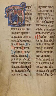 Initial T: A Priest Celebrating Mass; Missal, begun after 1234-completed before 1262. Creator: Unknown