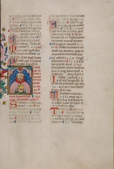 Initial T: Bust Portrait of a Bald-Headed Man; Compendium moralium notabilium, early 15th century. Creator: Cristoforo Cortese