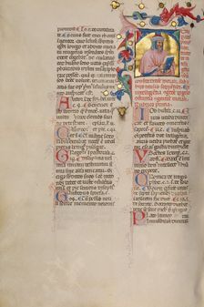 Initial T: Bust Portrait of a Bearded Man; Compendium moralium notabilium, early 15th century. Creator: Cristoforo Cortese