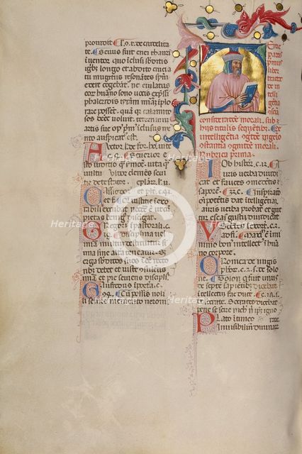 Initial T: Bust Portrait of a Bearded Man; Compendium moralium notabilium, early 15th century. Creator: Cristoforo Cortese.