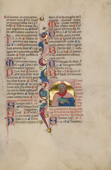Initial T: Bust Portrait of a Bearded Man; Compendium moralium notabilium, early 15th century. Creator: Cristoforo Cortese