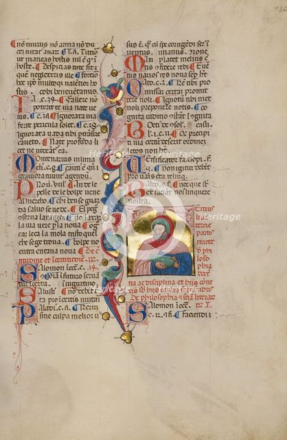 Initial T: Bust Portrait of a Bearded Man; Compendium moralium notabilium, early 15th century. Creator: Cristoforo Cortese.